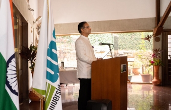 Ambassador Abhishek Singh delivered the keynote address on the achievements of India since Independence at the inauguration ceremony of India Corner at University of Neuva Esparta in Caracas